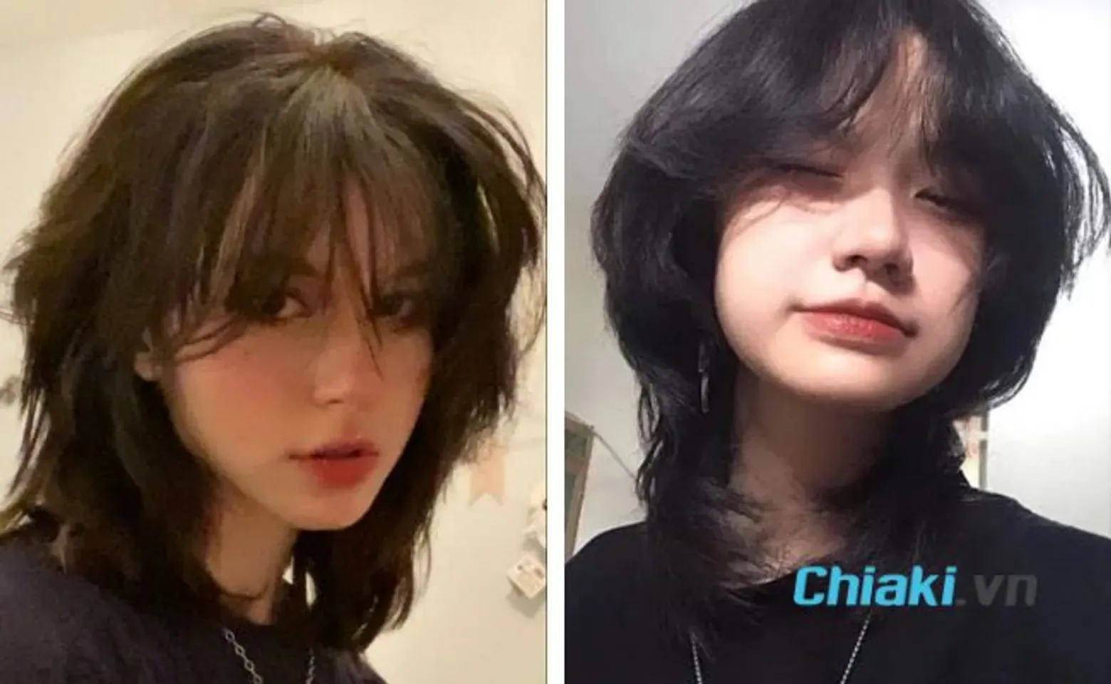 Tóc nữ mullet uốn phồng mái