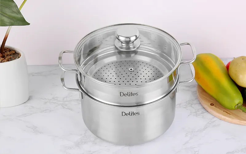 Bộ nồi xửng inox 1 đáy Delites với thiết kế tối giản