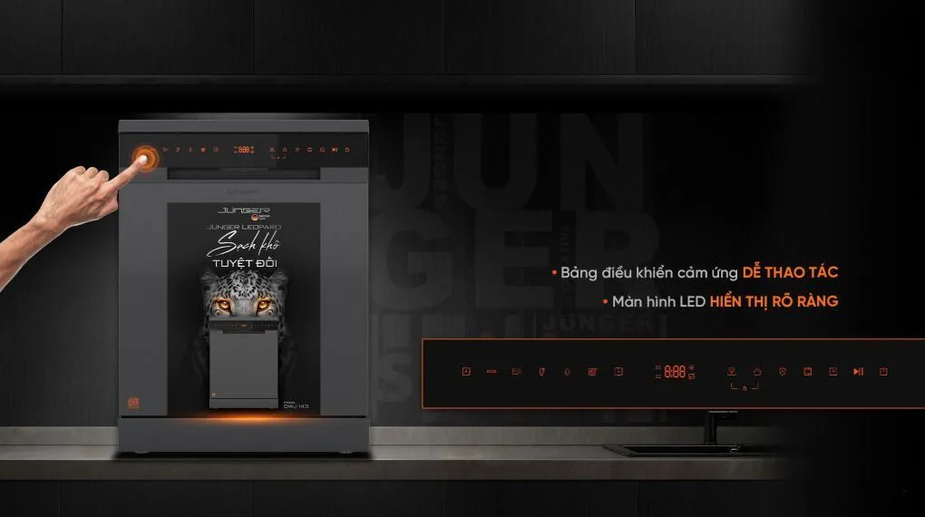 Bảng điều khiển cảm ứng trên máy rửa chén độc lập Junger Leopard DWJ-143 dễ thao tác