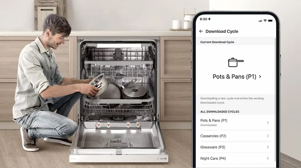 Máy rửa chén độc lập LG LDT14BLA4 có thể điều khiển bằng điện thoại thông ứng dụng LG ThinQ