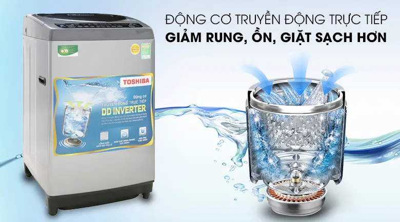 Động cơ truyền động trực tiếp - Máy giặt Toshiba Inverter 9 Kg AW-DJ1000CV SK