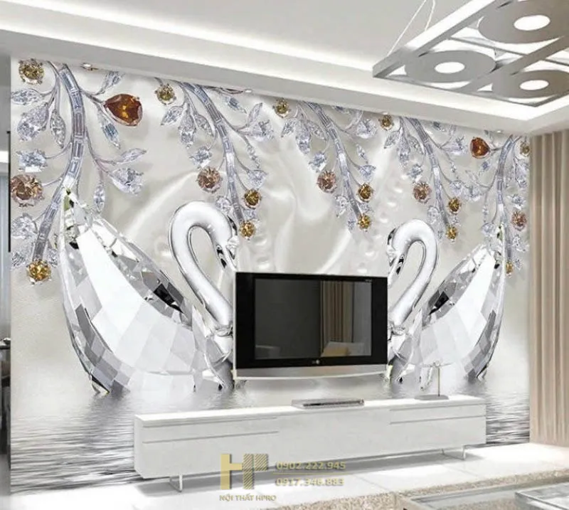 Tạo họa tiết độc đáo mảng tường sau tivi với decal