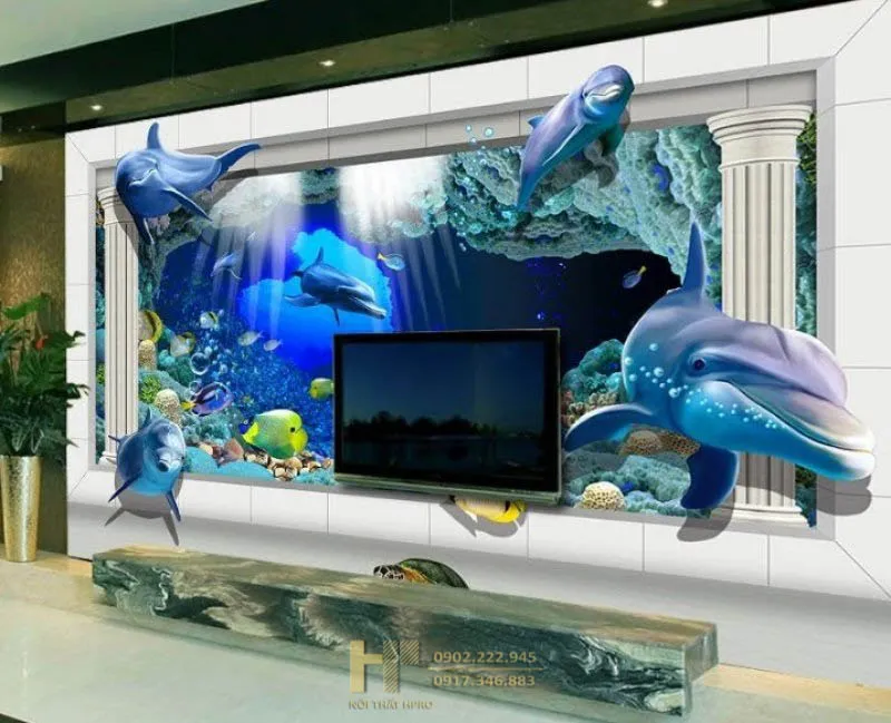 Ốp gạch 3D tạo điểm nhấn cho không gian phòng khách