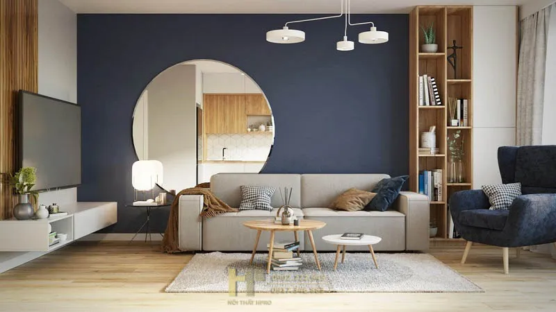 Nhấn màu sơn tường độc đáo cho mảng sau tivi