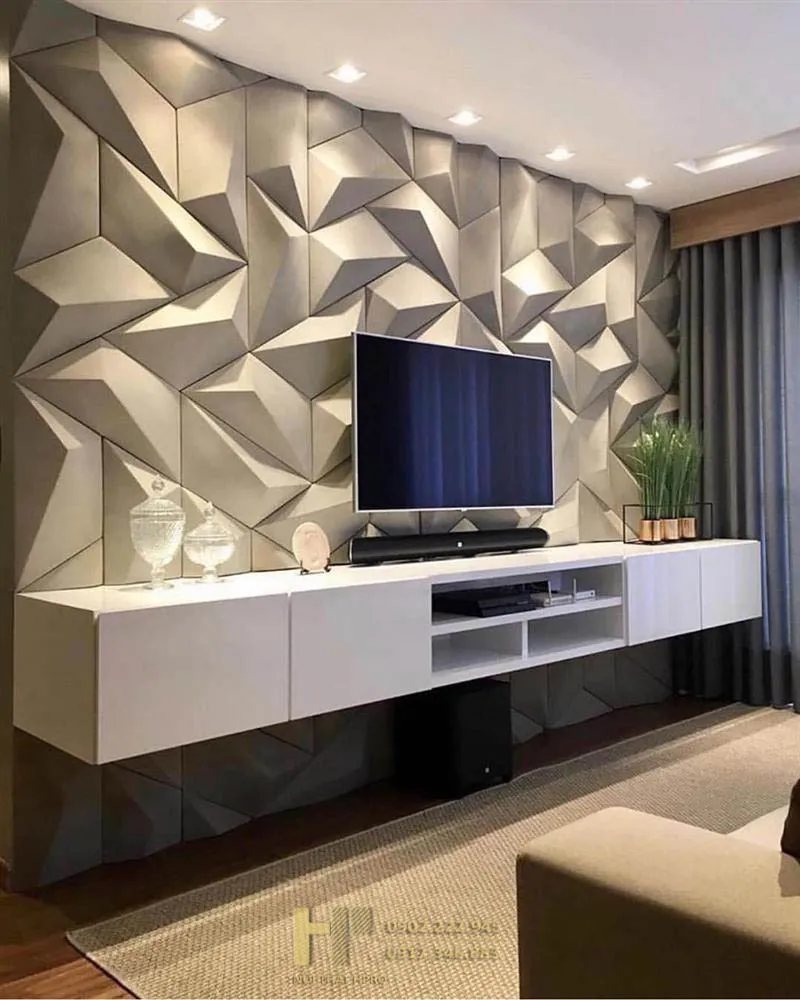 Ốp gạch 3D tạo điểm nhấn cho không gian phòng khách