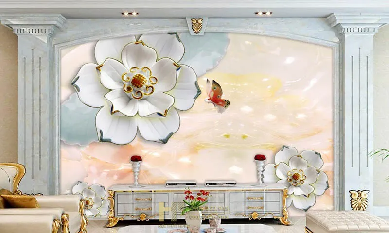 Tạo họa tiết độc đáo mảng tường sau tivi bằng vật liệu