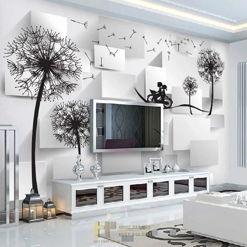 Trang trí mảng tường sau tivi bằng giấy dán tường độc đáo