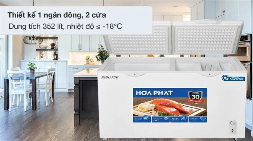 Tủ đông dung tích lớn 352 lít đáp ứng nhu cầu tích trữ thực phẩm cao cho hộ kinh doanh