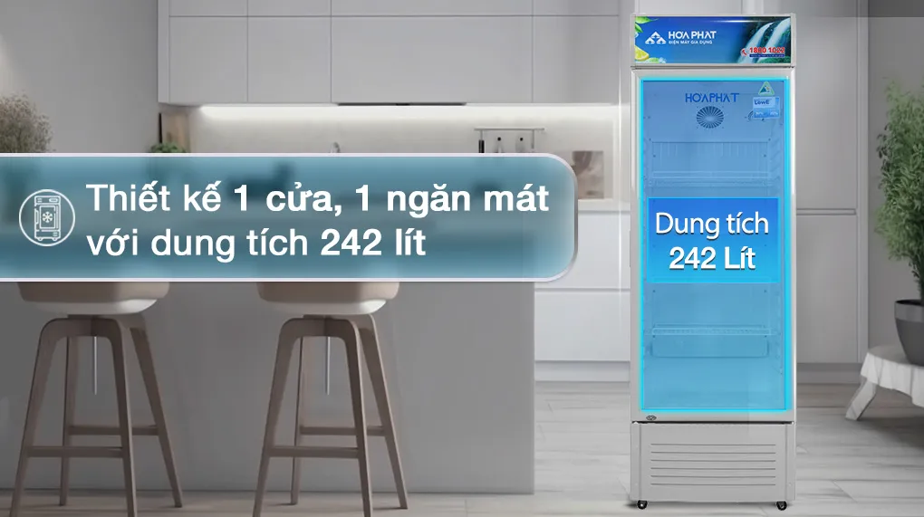Tủ mát Hòa Phát 242 lít thiết kế kính cường lực trong suốt thích hợp trưng bày hàng hóa