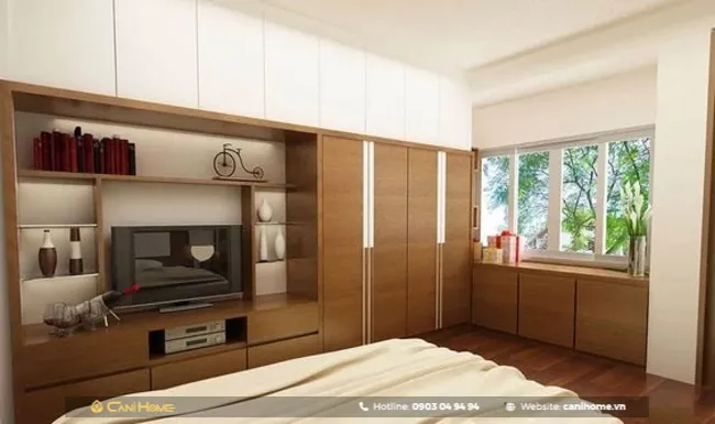 tủ quần áo kết hợp kệ tivi trong phòng ngủ