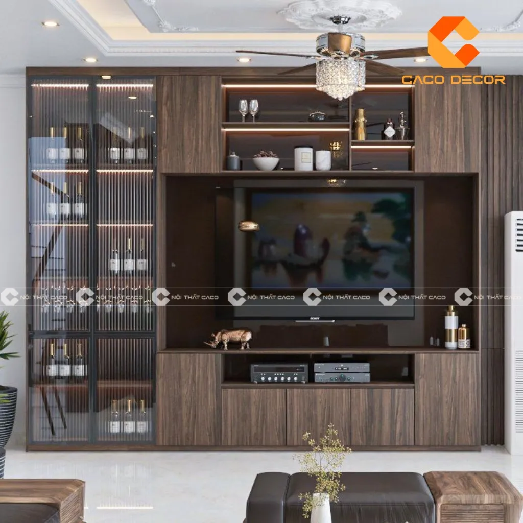 Mẫu kệ tivi gỗ công nghiệp màu sắc trang nhã cho căn hộ chung cư