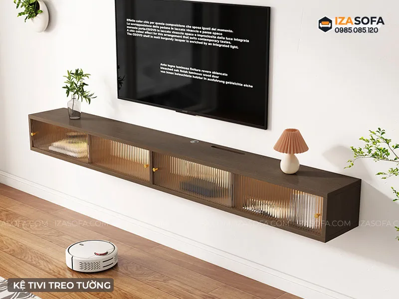 Tủ tivi treo tường gỗ tự nhiên đẹp với thiết kế nhiều ngăn chứa đồ tiện dụng cho gia đình