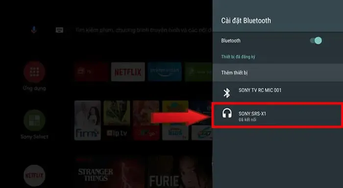 Sau khi kết nối thành công, tivi Sony sẽ hiển thị trạng thái đã kết nối với loa Bluetooth