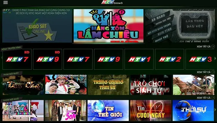 Giao diện ứng dụng HTV Online mang đến trải nghiệm xem truyền hình mượt mà trên tivi thông minh