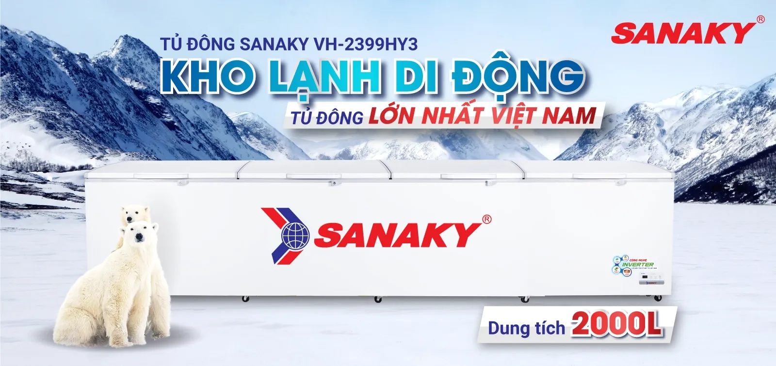 Tủ đông Sanaky lớn nhất VH-2399HY3 với thiết kế 4 cánh mở cực lớn