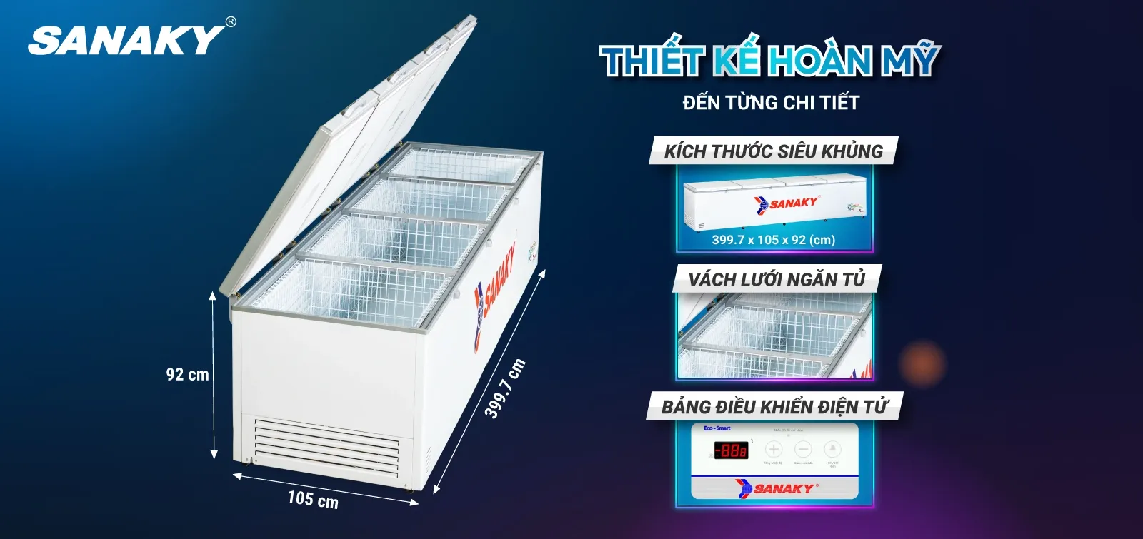 Hệ thống bảng điều khiển điện tử thông minh trên dòng tủ đông Sanaky lớn nhất