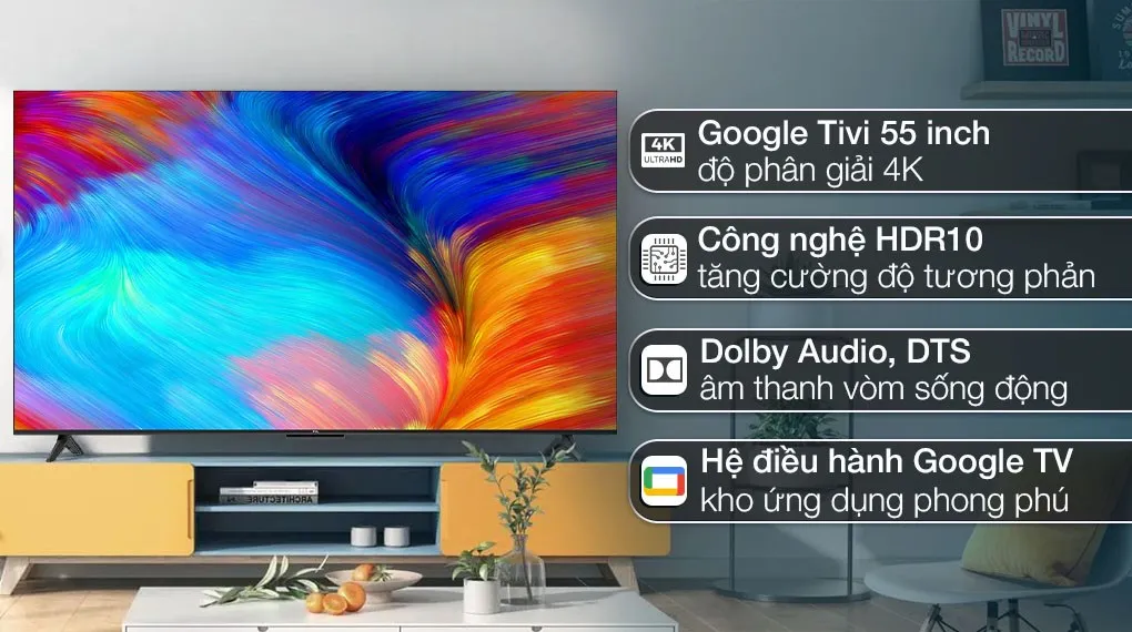 Google Tivi TCL 4K 55 inch 55P635 với màn hình lớn, sắc nét chuẩn điện ảnh.