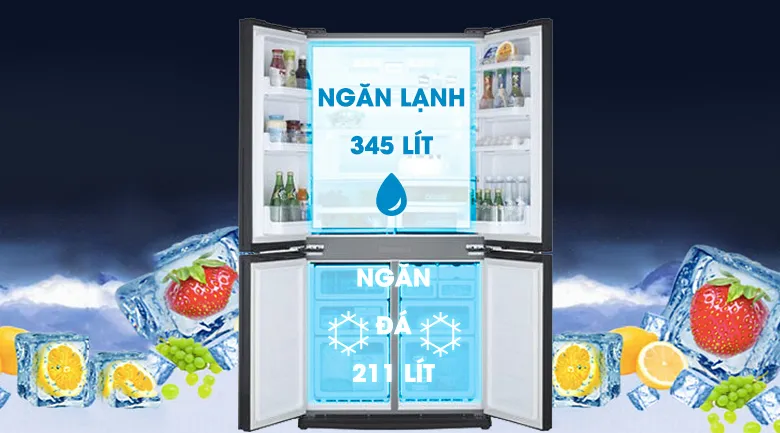 Không gian lưu trữ bên trong tủ lạnh Sharp SJ-FX630V-ST cực kỳ rộng rãi