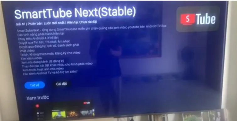 Tìm kiếm chính xác tên ứng dụng SmartTubeNext trong danh sách kết quả hiển thị